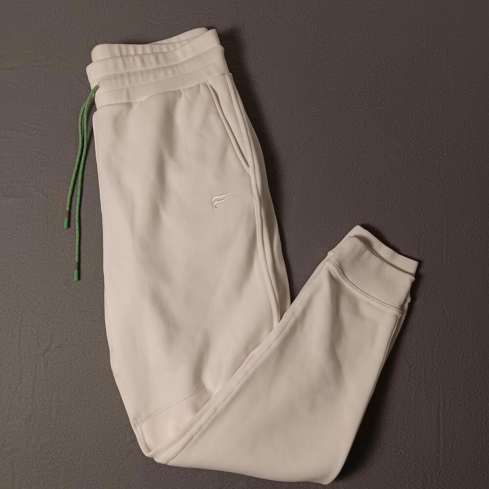 Fabletics Women’s Thick & Warm Joggers – Ivory with Green Drawstring – Size M